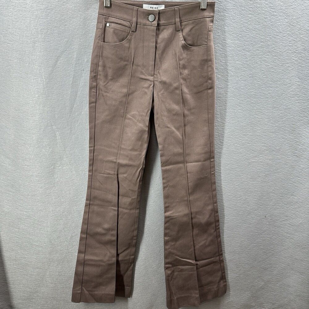 REISS Florence Flared Jeans Womens Petite 4 High Rise Cotton Front Dart Brown